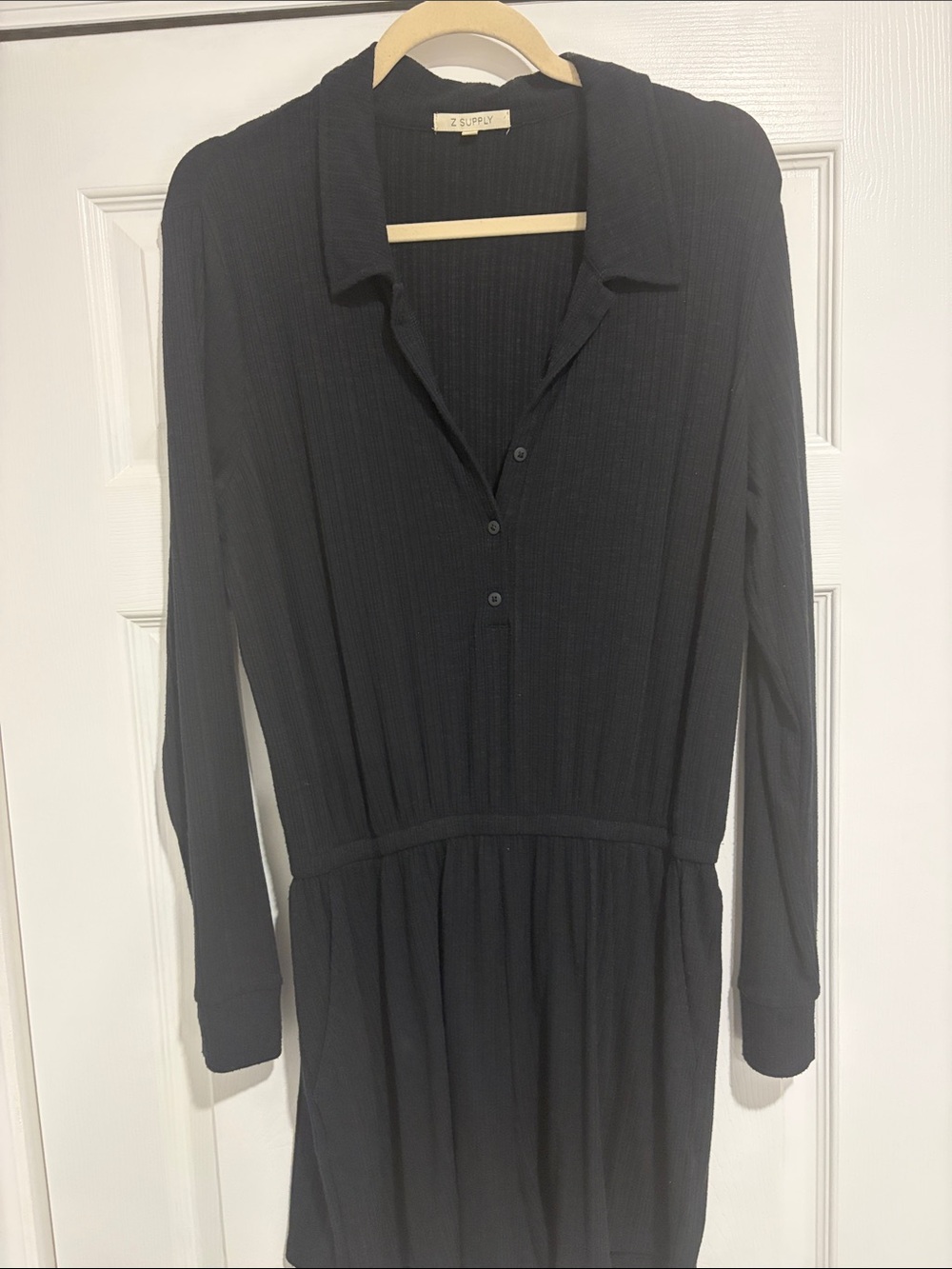 Z Supply Black Ribbed Long Sleeve Romper